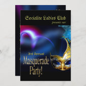 Invitation Partie vénitienne de costume de mascarade de bleu (Devant / Derrière)