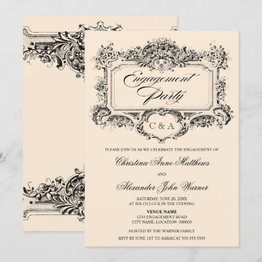 Invitation Partie vintage d'engagement (Devant / Derrière)