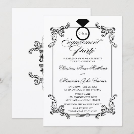 Invitation Partie vintage d'engagement (Devant / Derrière)