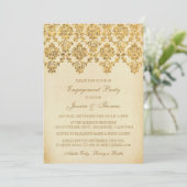 Invitation Partie vintage Glam Gold Damask Engagement (Debout devant)