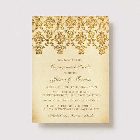 Invitation Partie vintage Glam Gold Damask Engagement