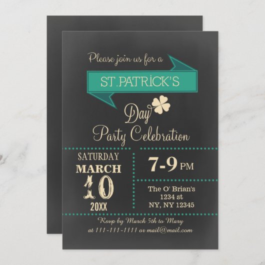 Invitation Partie Vintage Jour de la Saint Patrick (Devant / Derrière)