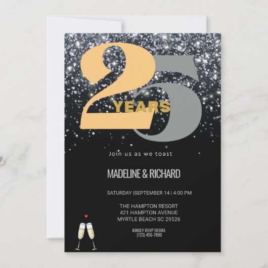 Invitation Parties scintillant 25e anniversaire de l'argent (Devant)
