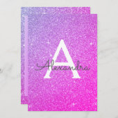 Invitation Parties scintillant à étincelle rose pourpre Baptê (Devant / Derrière)