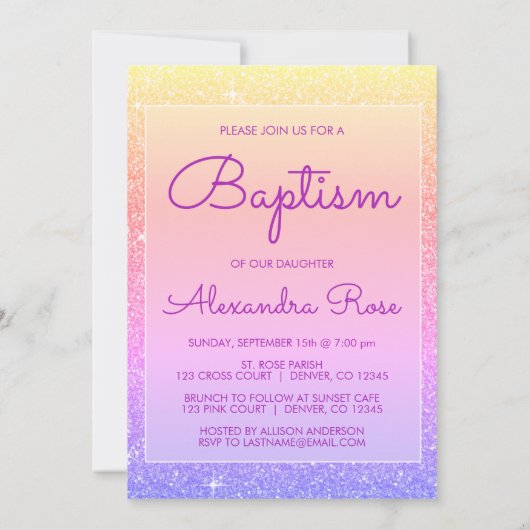 Invitation Parties scintillant à étincelle rose pourpre Baptê (Dos)