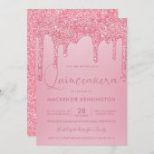 Invitation Parties scintillant à étincelles rose vif Quinceañ (Devant / Derrière)