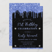 Invitation Parties scintillant à goutte bleue sur Black Bokeh (Devant / Derrière)