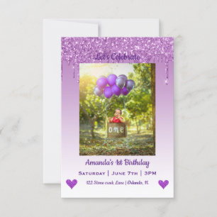 Invitation Parties scintillant à goutte Coeurs Anniversaire I
