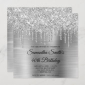 Invitation Parties scintillant à goutte d'argent et Foil 40e (Devant / Derrière)