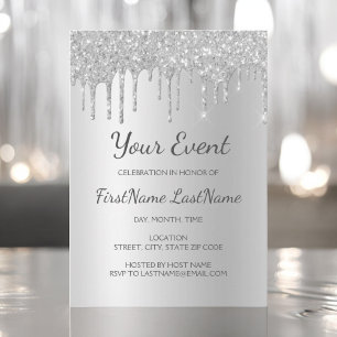 Invitation Parties scintillant à goutte d'argent Sweet 16 Fêt