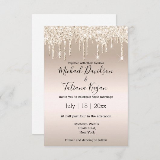 Invitation parties scintillant à goutte de champagne design m (Devant / Derrière)