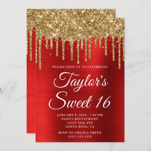 Invitation Parties scintillant à goutte d'or Douceur à huile (Devant / Derrière)