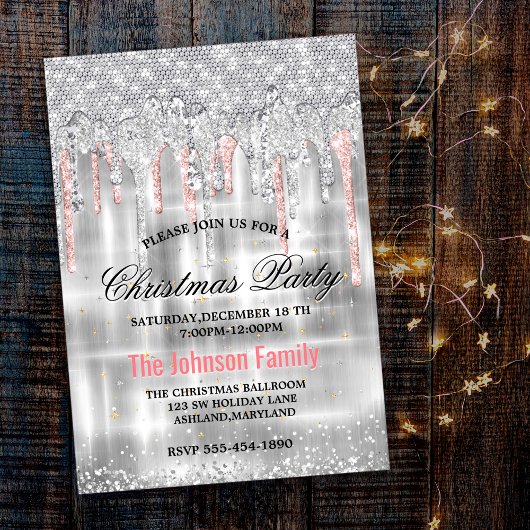 Invitation Parties scintillant à goutte d'or rose en argent c