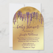 Invitation parties scintillant à goutte d'or violet baby show (Devant)