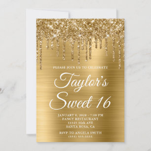 Invitation Parties scintillant à goutte dorée Gold Foil Sweet