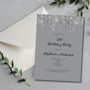 Invitation Parties scintillant à goutte gris argent tendance 
