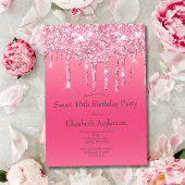 Invitation Parties scintillant à goutte rose Bling Sweet 16e
