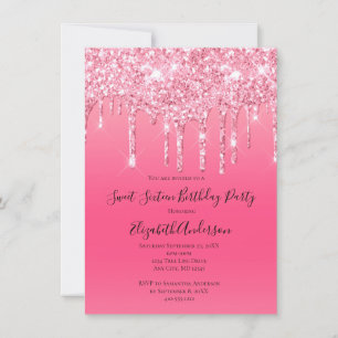 Invitation Parties scintillant à goutte rose Fille tendance c