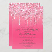Invitation Parties scintillant à goutte rose Fille tendance c (Devant / Derrière)