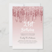 Invitation Parties scintillant à goutte Rose or 21e anniversa (Devant)