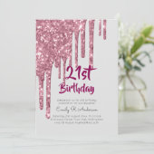 Invitation Parties scintillant à goutte Rose or 21e anniversa (Debout devant)