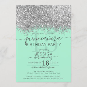 Invitation Parties scintillant à la menthe d'argent de luxe C