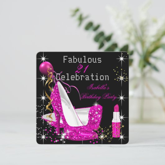 Invitation Parties scintillant à lèvres rose chaud talons hau (Debout devant)
