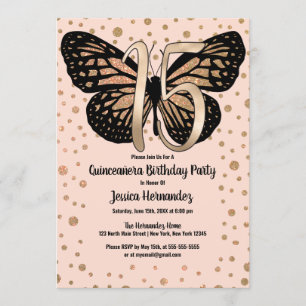 Invitation Parties scintillant à papillon rose or Confetti Qu