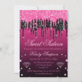 Invitation Parties scintillant à séchage noir et rose glamour (Devant)