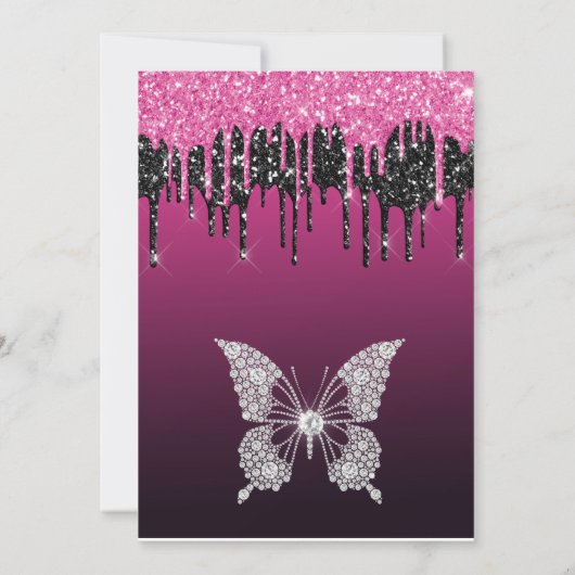 Invitation Parties scintillant à séchage rose et noir chaud d (Dos)