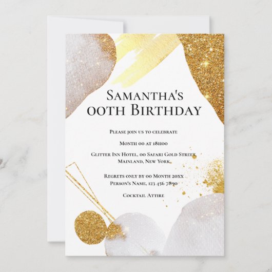 Invitation Parties scintillant abstraite couleur or rose aqua (Devant)