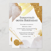 Invitation Parties scintillant abstraite couleur or rose aqua (Devant / Derrière)