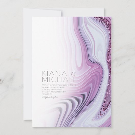 Invitation Parties scintillant Abstraite Strata Mariage Lilac (Devant)