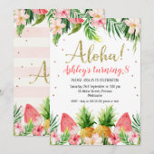 Invitation Parties scintillant Aloha Tropical Floral Et Fruit (Devant / Derrière)