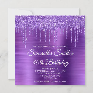 Invitation Parties scintillant Améthyste gouttes et Foil 40e