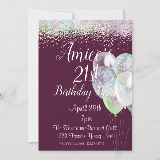 Invitation Parties scintillant Anniversaire, 21e Anniversaire (Devant)