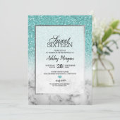 Invitation Parties scintillant Aqua Blue Faux et marbre Sweet (Debout devant)