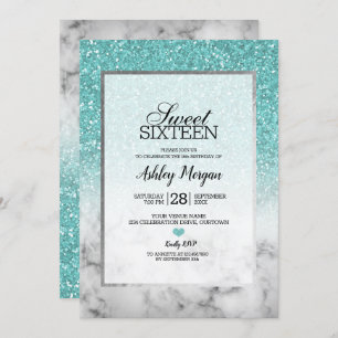 Invitation Parties scintillant Aqua Blue Faux et marbre Sweet