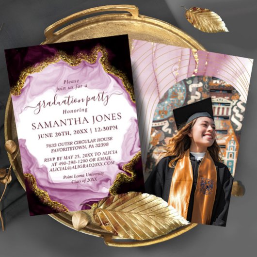 Invitation Parties scintillant Aquarelle Calligraphie Graduat