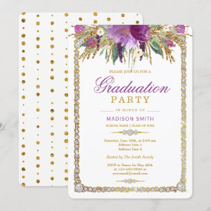 Invitation Parties scintillant Aquarelle Fleurs Bling Grad Pa