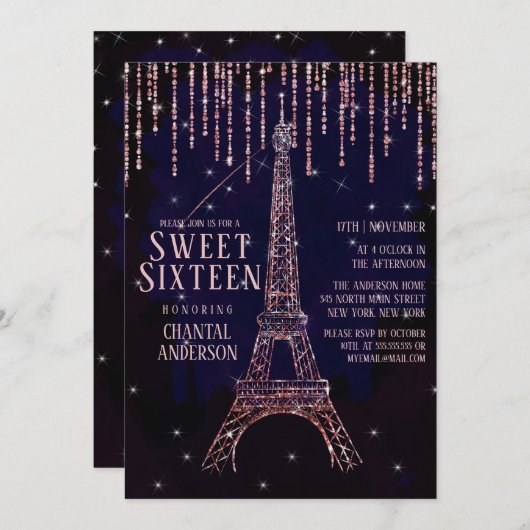 Invitation Parties scintillant Aquarelle Paris Tour Eiffel Sw (Devant / Derrière)