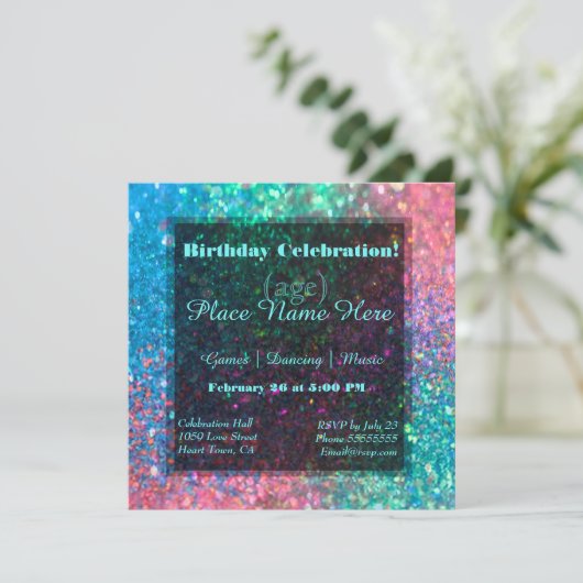 Invitation Parties scintillant arc-en-ciel (Debout devant)