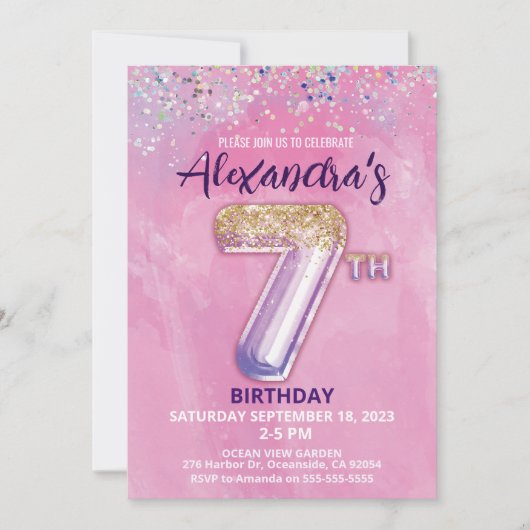 Invitation Parties scintillant arc-en-ciel 7e anniversaire Fi (Devant)