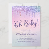 Invitation Parties scintillant arc-en-ciel Baby shower rose g (Devant)