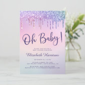 Invitation Parties scintillant arc-en-ciel Baby shower rose g (Debout devant)