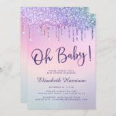 Invitation Parties scintillant arc-en-ciel Baby shower rose g (Devant / Derrière)