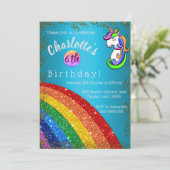 Invitation Parties scintillant Arc-en-ciel bleu clair licorne (Debout devant)