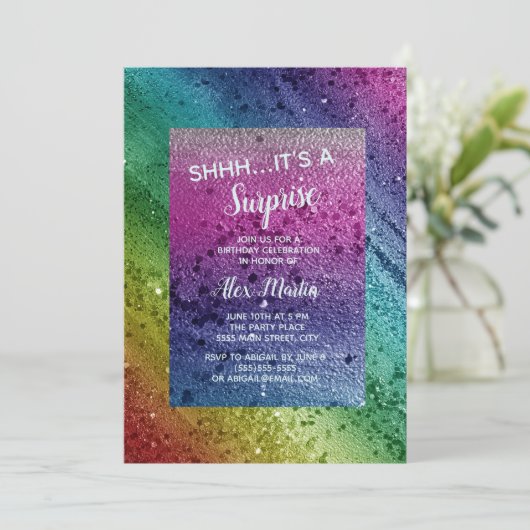Invitation Parties scintillant arc-en-ciel étincelle violette (Debout devant)