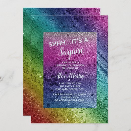Invitation Parties scintillant arc-en-ciel étincelle violette (Devant / Derrière)