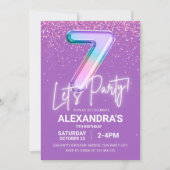 Invitation Parties scintillant arc-en-ciel fille 7e anniversa (Devant)